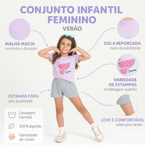 Conjunto Infantil Menina Camiseta + Bermuda  Sortido