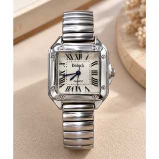 Relógio Feminino Prateado Quadrado com Números Romanos e Pulseira Metálica