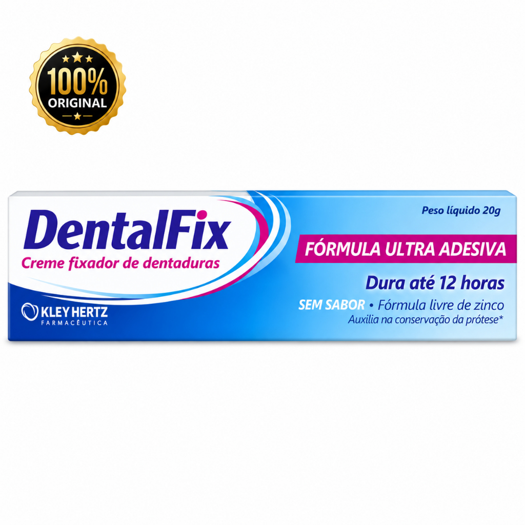 Creme DentalFix 20g com Fórmula Ultra Adesiva para Dentaduras Dura até 12 horas Sem Sabor Kley Hertz