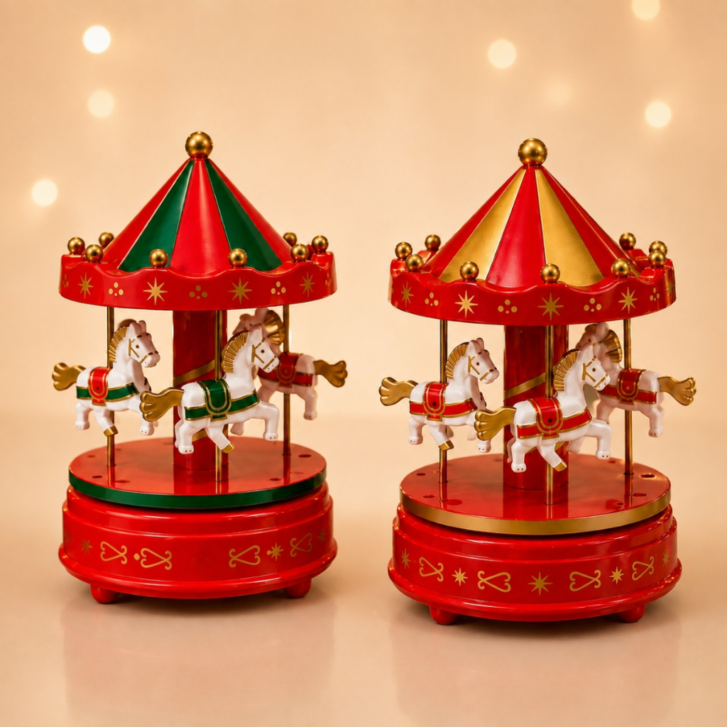 Carrossel Musical Natalino Enfeite de Natal a cordaTransforme sua Decoração Caixinha Música