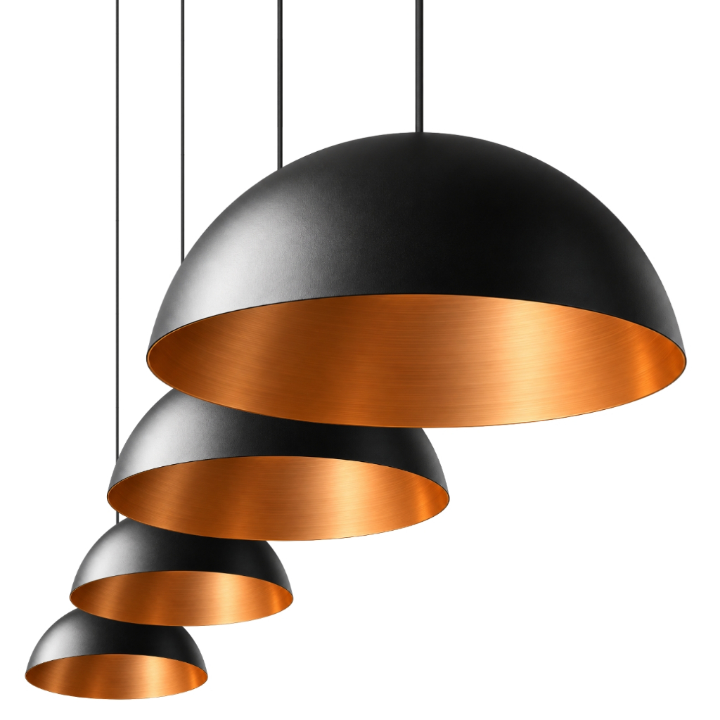 Pendente Modelo Meia Lua Kit4 Lustre Elegante Premium Alumínio Preto/Cobre Casa Balcão Cozinha Bar