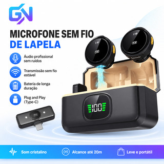 Microfone Sem Fio Lapela 2 Mini Magnético Cancelamento Ruído Profissional IPhone Android Type C