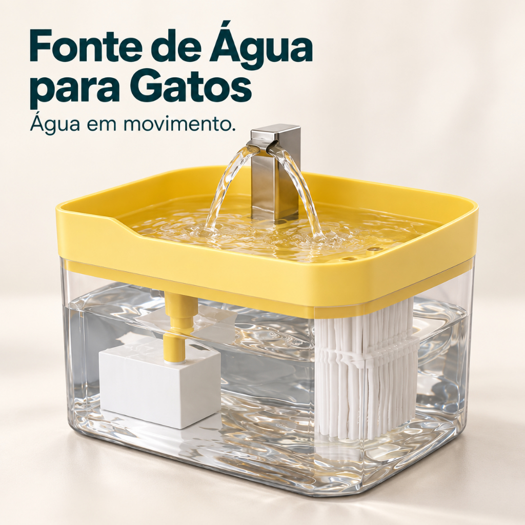 Bebedouro Fonte de Água para Gatos 1500ml com Filtro Água Corrente Reservatório Transparente Saída Dupla