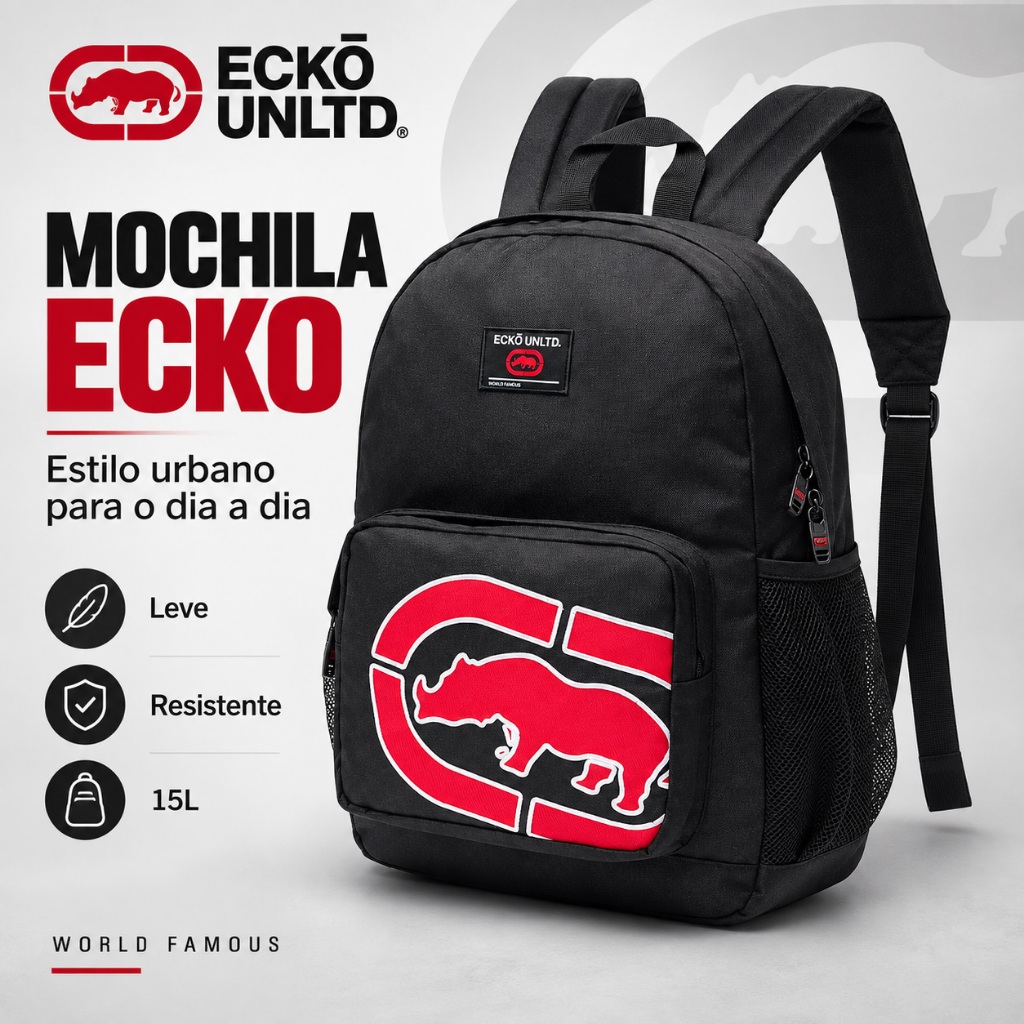 Mochila Ecko Resistente Espaçosa Escolar Faculdade Trabalho com Compartimento para Notebook