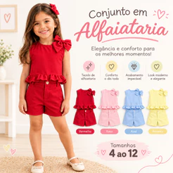 Conjunto Infantil Menina Alfaiataria Luxo Bata com Laço e Babados + Short Elegante