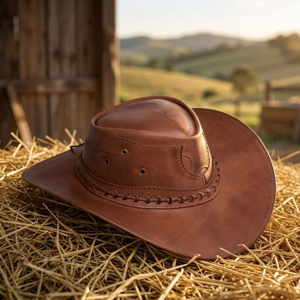 Chápeu country masculino de couro legitimo americano festa de peão