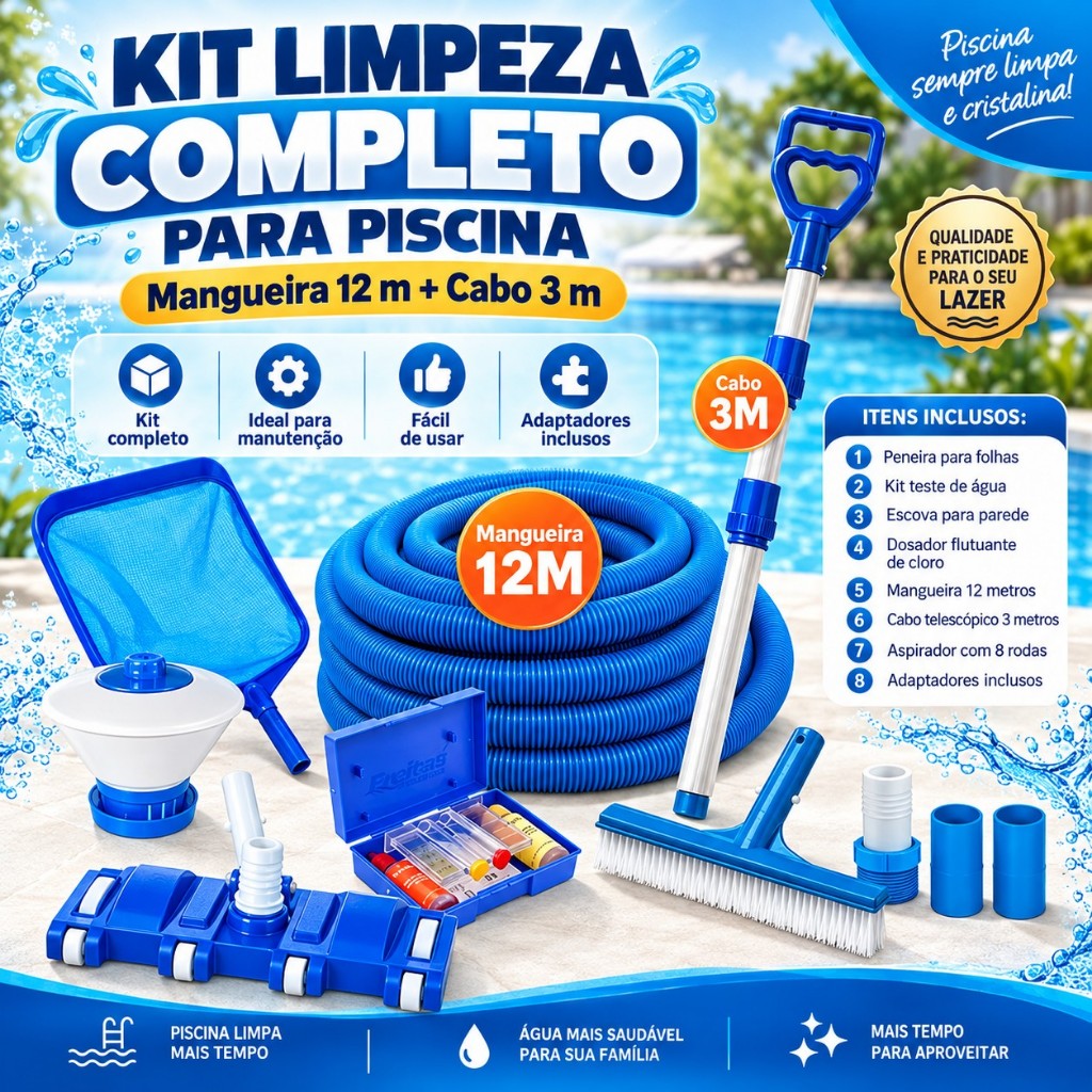 Kit Limpeza G G Piscinas Fibra Vinil Alvenaria 12 Metros