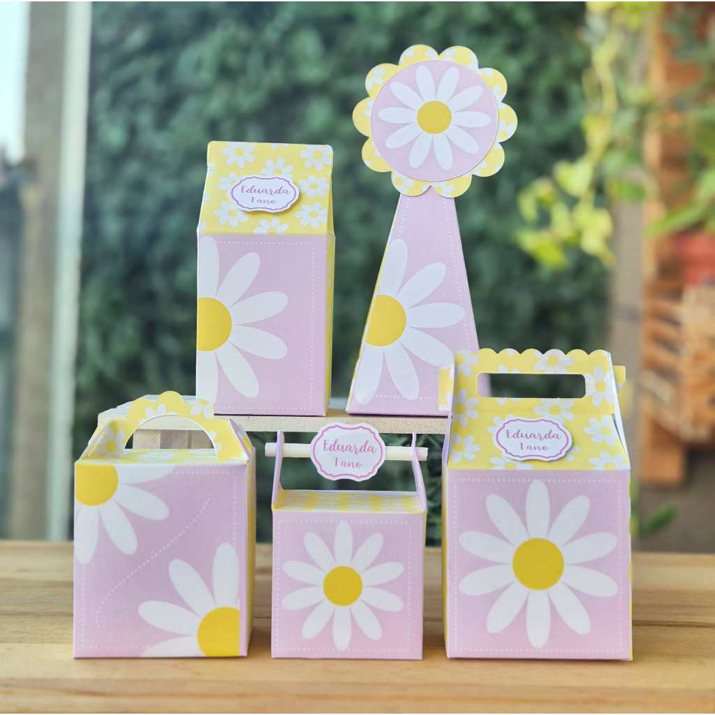 Kit Caixinhas de Festa Personalizados Lembrancinha Margaridas PEGUE E MONTE