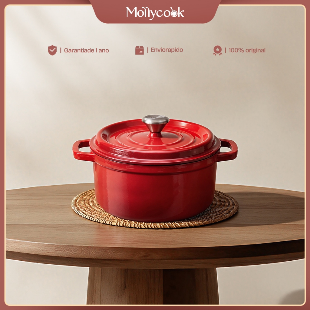 Mollycook Panela Antiaderente Caçarola Ferro Fundido Esmaltado Fogão Indução Para Cozinhar 22/24/26cm