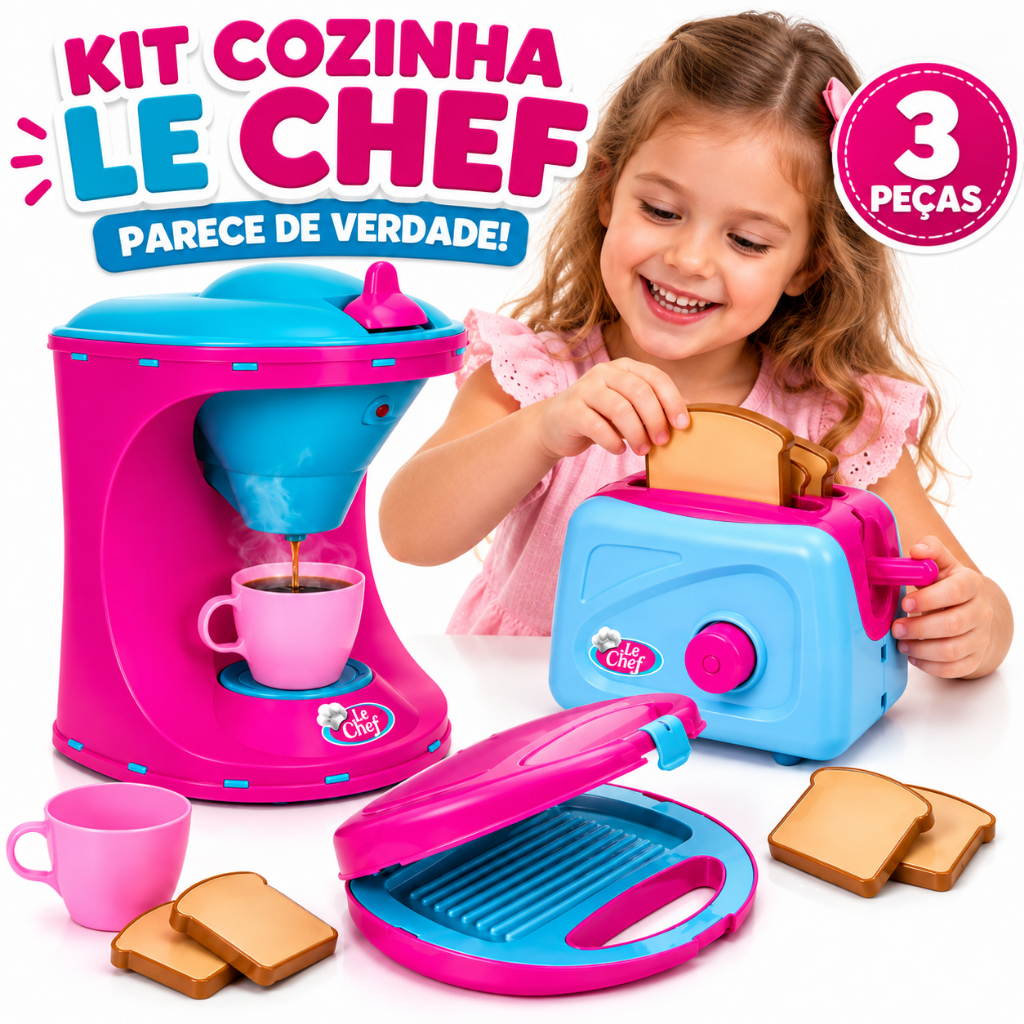Kit Cozinha Infantil Brinquedo Eletrodomésticos Sanduicheira + Torradeira + Cafeteira Comidinhas Acessórios Menina