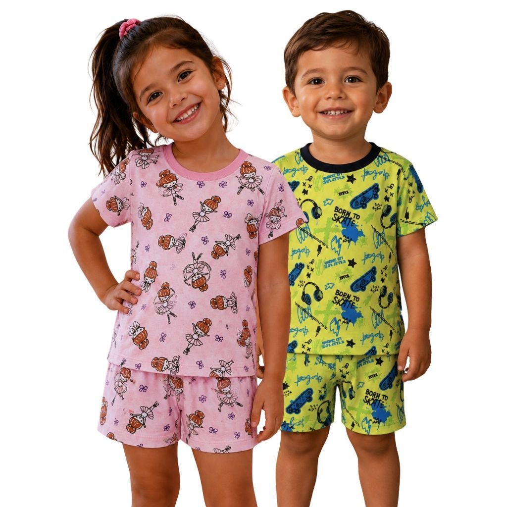 Pijama Conjunto De Verão Estampado Infantil Menino Menina Leve 100% Algodão 01-08 anos