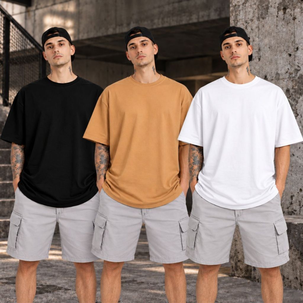 Kit 3 Camiseta Masculina Oversized Streetwear 100% Algodão Básica Lisa Confortável Estilo Urbano