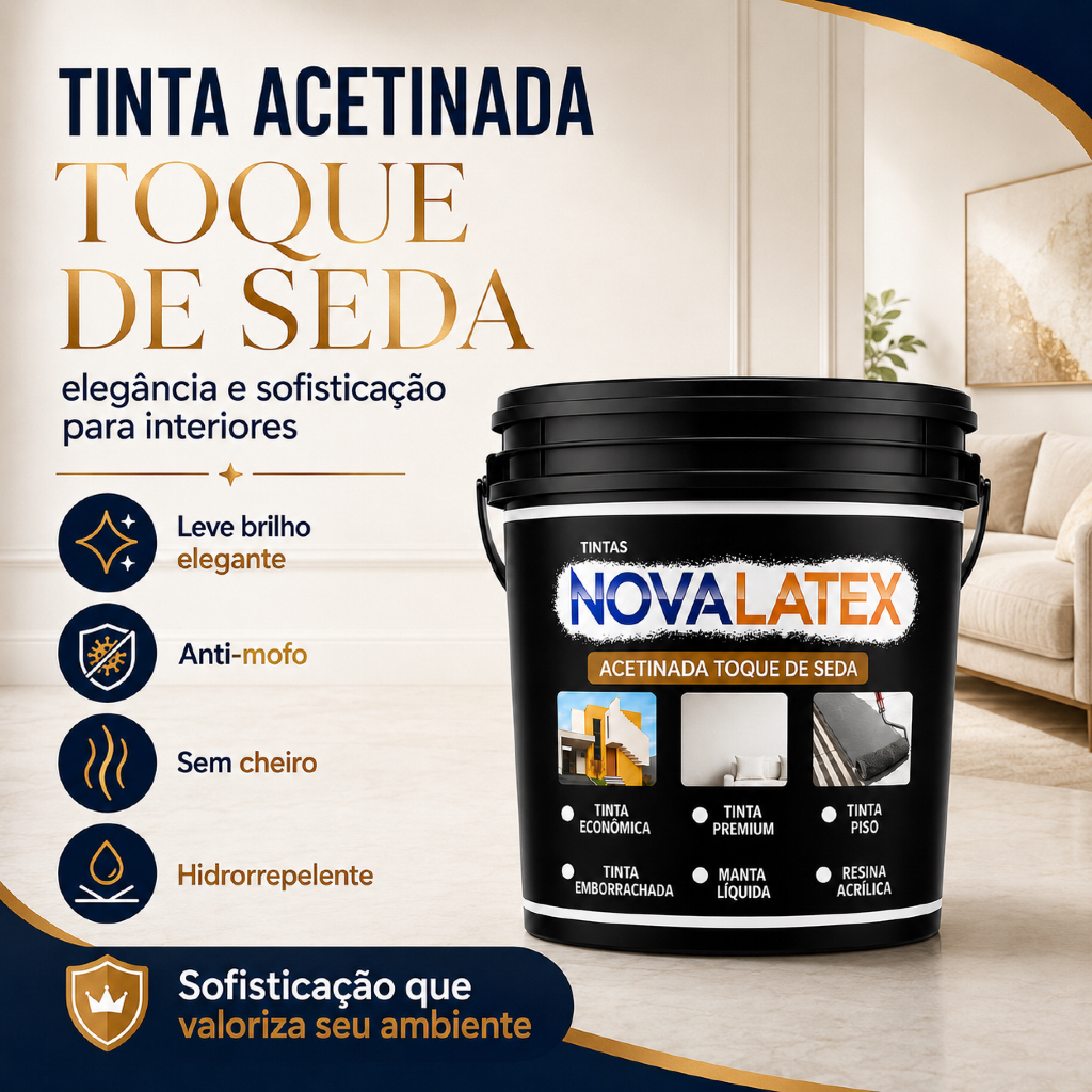 Tinta Acetinada Toque de Seda Novalatex 1,5KG – Lavável, Antimofo e Alta Cobertura