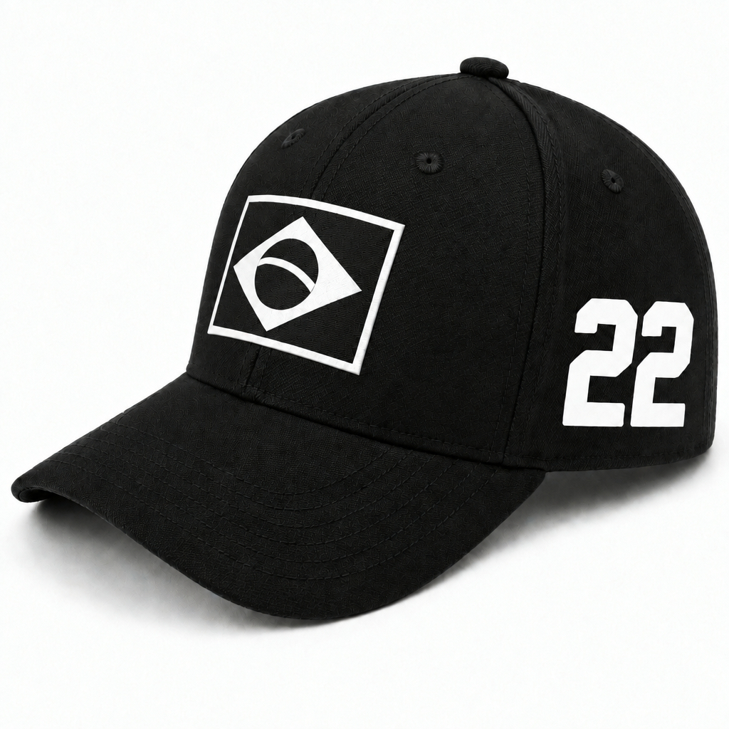 Boné 22 Brasil Preto Estampado DTF Qualidade Boné Masculino ou Feminino Unissex Ajustável Baseball Aba Curva Regulável