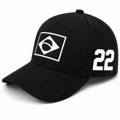 Boné 22 Brasil Preto Estampado DTF Qualidade Boné Masculino ou Feminino Unissex Ajustável Baseball Aba Curva Regulável