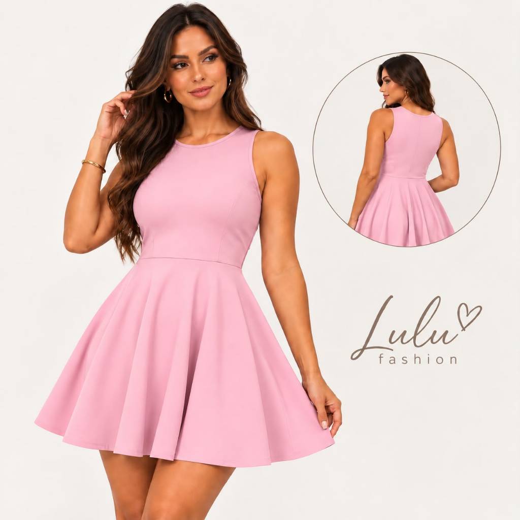 Vestido Rodado Suplex Feminina Moda Blogueira Casual Leve Vestuário Roupas Curto Soltinho Cintura Marcada — imagem 2 de 2