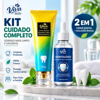 PROMO Kit Viva Belle Creme Dental Menta 100g + Cuidado Bucal 60ml, Higiene Bucal e Hálito Fresco