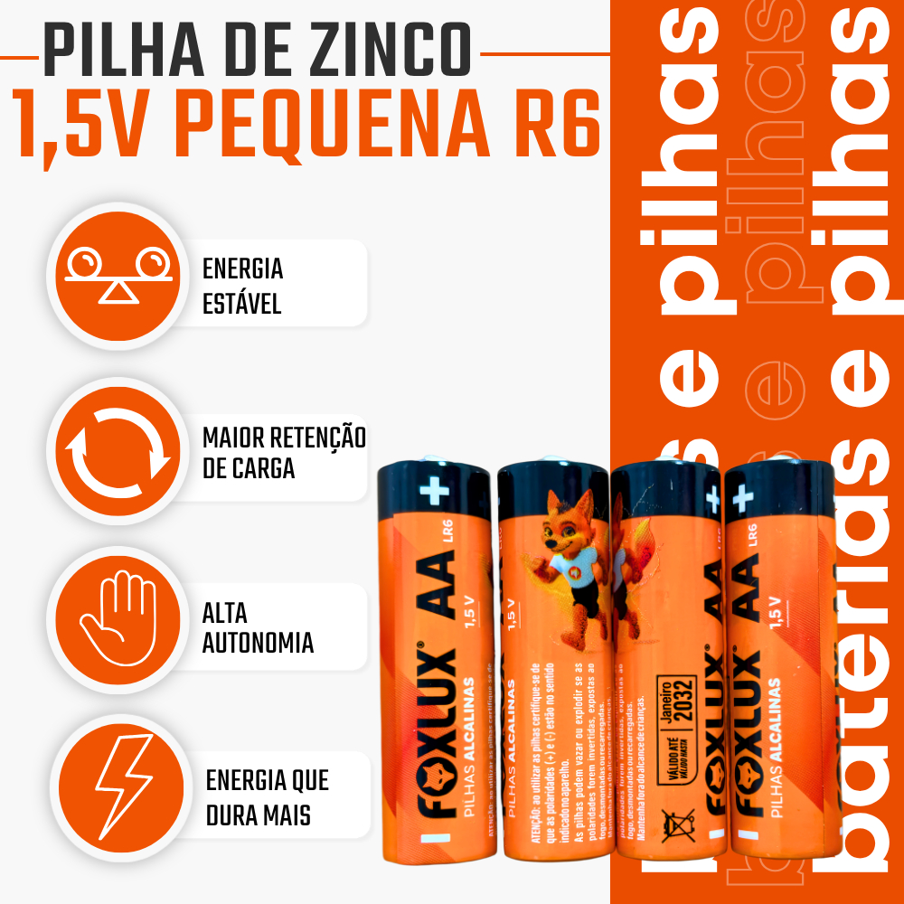 Pilha Alcalina AA Pequena Foxlux 1,5V LR6 Kit com 8 — imagem 2 de 2