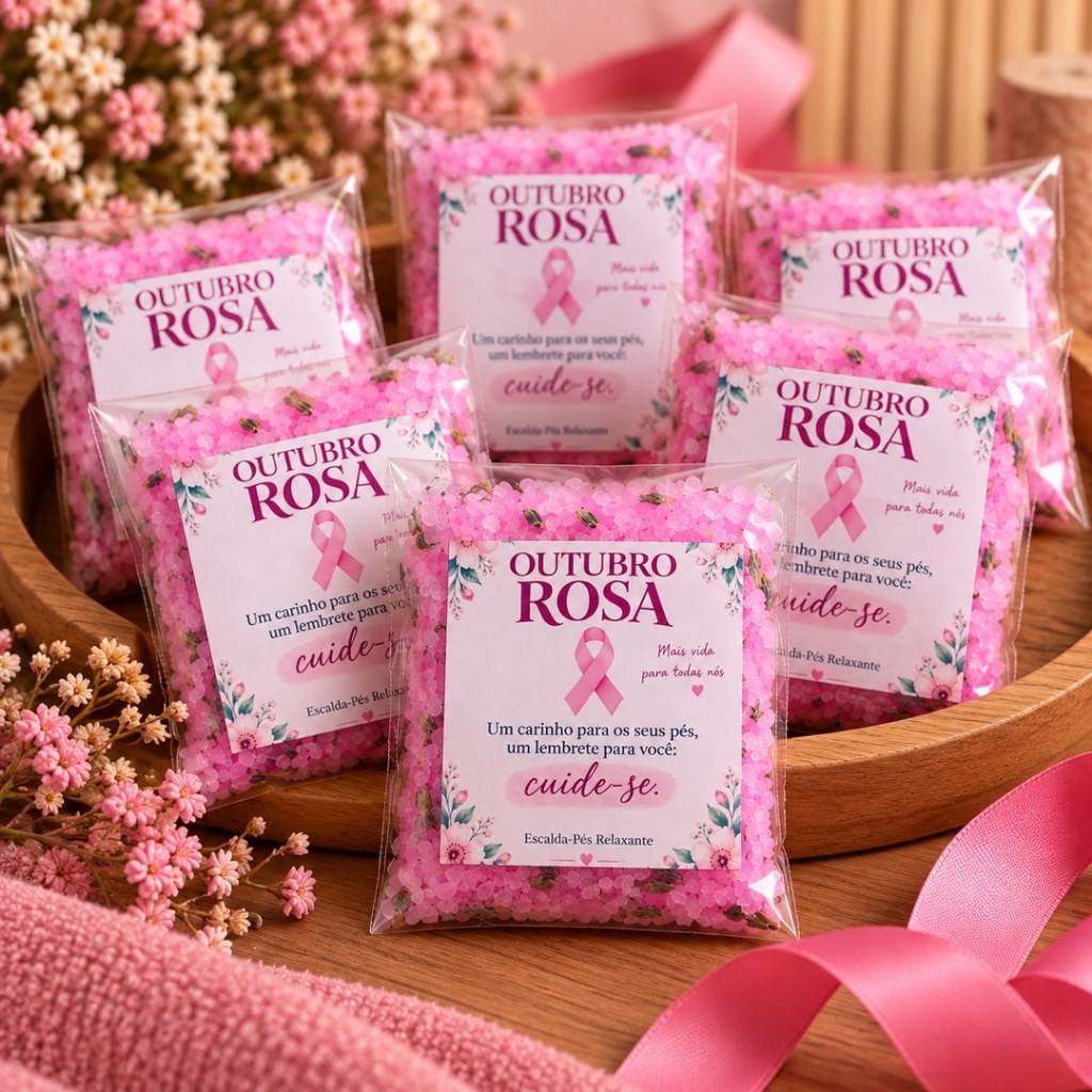Kit Outubro Rosa Escalda Pés Lembrancinha Feminina Autocuidado Mimo Brinde Campanha Empresas Eventos