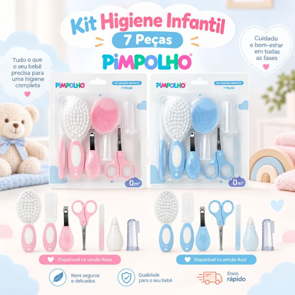 Kit Higiene Kit Cuidados Bebê Primeiros Cuidados Recém Nascido Até 7 Peças Necessaire Menino Menina Pimpolho