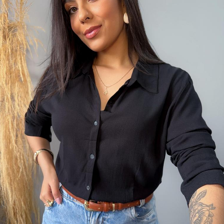Camisa Social Feminina Viscolinho Premium Sem Bolso Manga Longa Elegante Casual