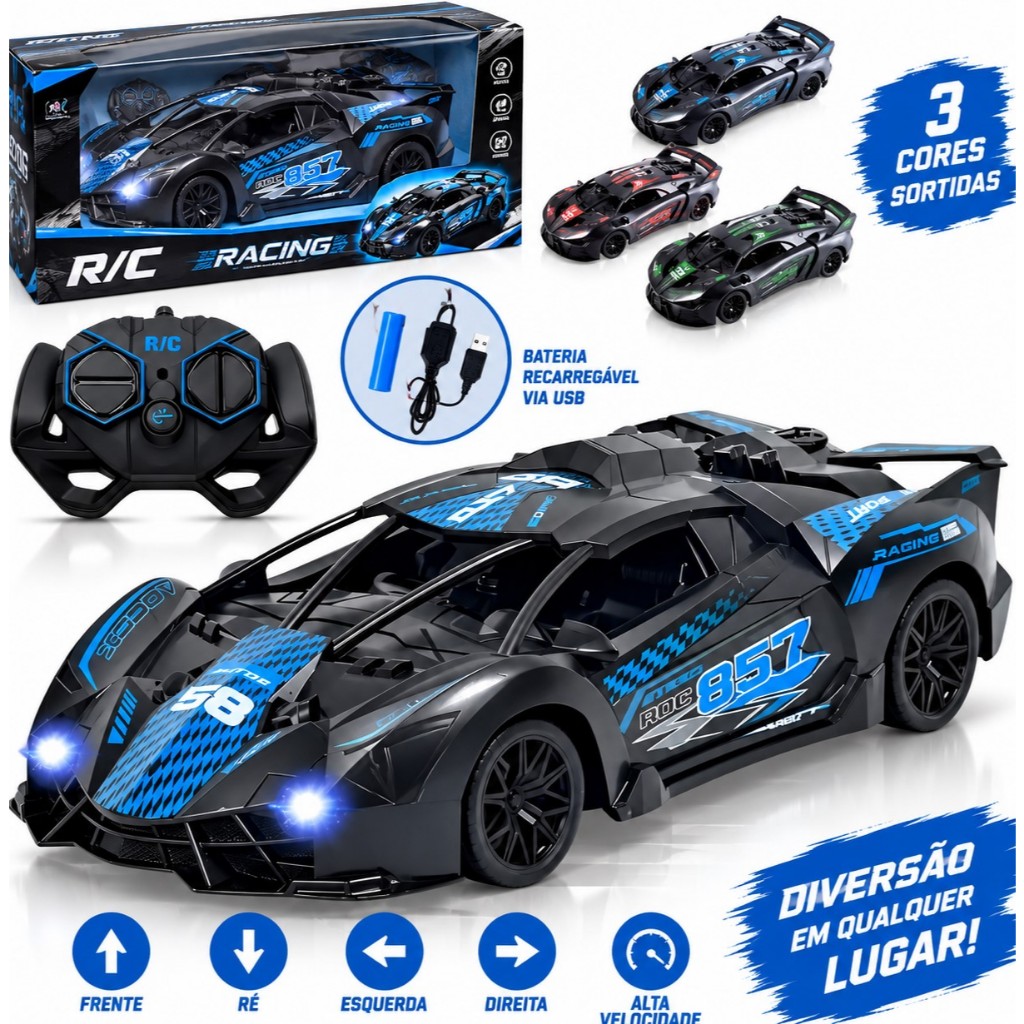 Carrinho Controle Remoto Recarregável Carro 7 Funções Drift Bugatti Lamborghini Morcegão Brinquedo