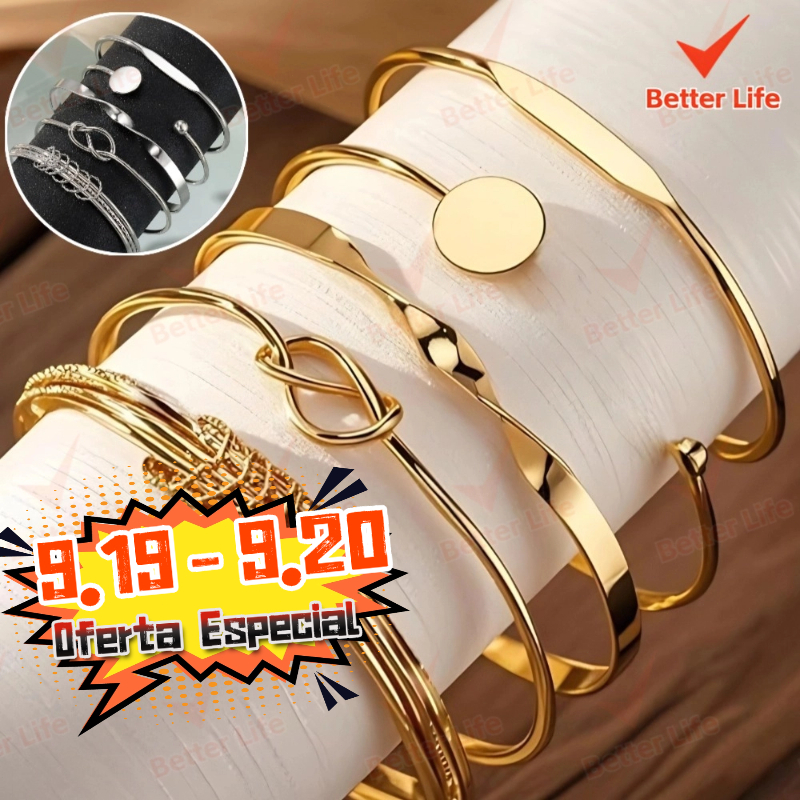 Conjunto De Pulseira De Torção Geométrica 5 Peças Para Mulheres Minimalista Empilhável Presente De Joias Da Sorte-BT