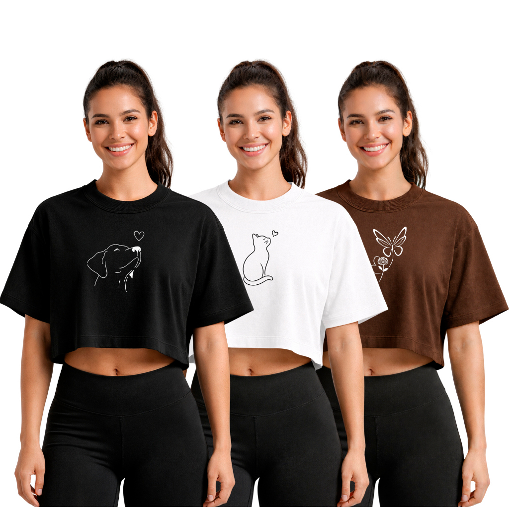 Kit 3 Cropped Oversized Feminina Algodão Look Estiloso Confortável