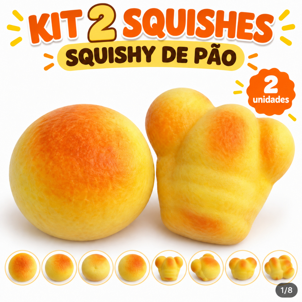 Kit 2/3 Squishy Pão Slow Rising Macio Antiestresse Sensorial de Apertar Fidget Toy Infantil com Cheirinho