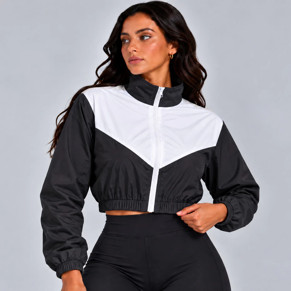 Jaqueta Feminina Corta Vento Bomber Esportiva Yoga Cross Casaco Academia Roupa Fitness — imagem 1
