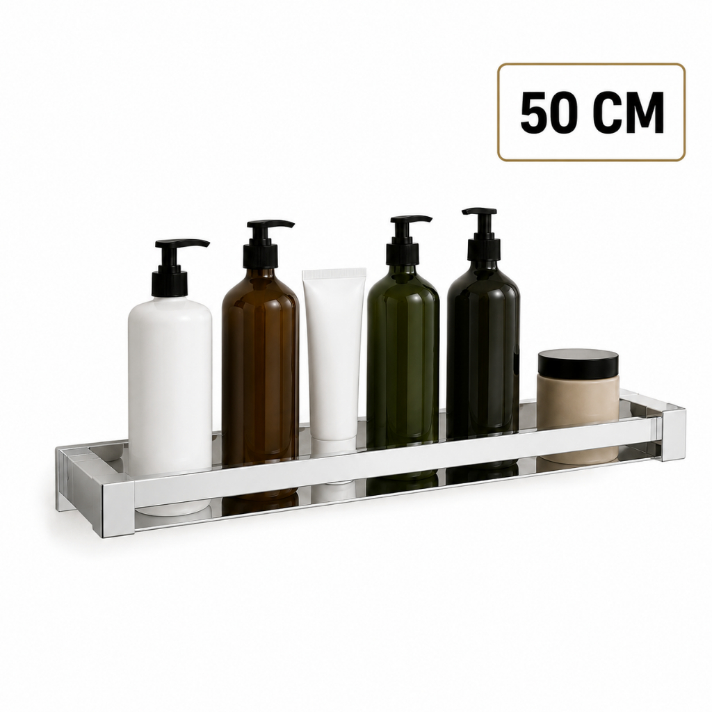 Porta Shampoo Inox 304, Prateleira 50cm, Banheiro