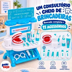 Consultório Dentista Infantil Brinquedo Bancada Com Acessórios Solta Água De Verdade Faz de Conta Paki Toys