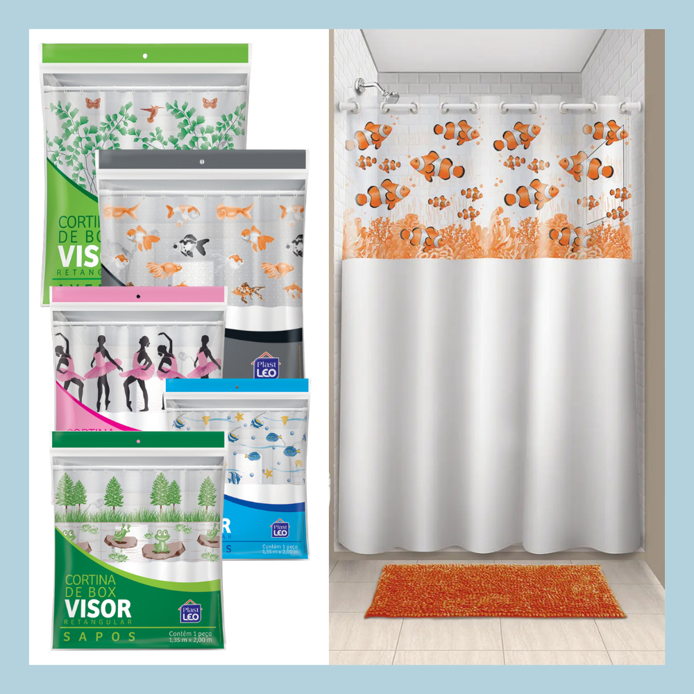 Kit 2 Cortina de Box Banheiro - Cortina para Box Visor Várias Estampas Sortidas Cortina Box
