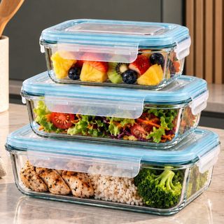 Kit 3 Potes Vidro Tampa Hermética 410ml 680ml 1040ml Marmita Armazenar Alimento Comida Refeição