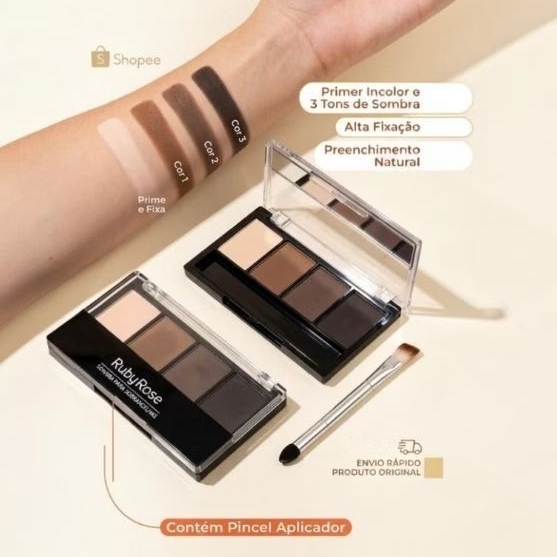 Trio De Sombras Para Sobrancelhas Com Primer Ruby Rose
