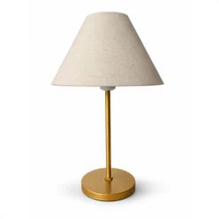 Abajur Luminária De Mesa Cúpula Cônica Em Tecido Base Metal Dourado Para Quarto
