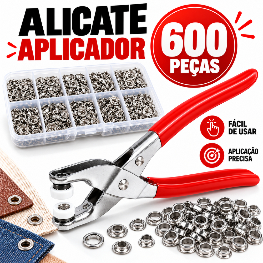 Alicate Aplicador Para Botao De Metal De Pressao Roupa Bebe com 150 botões de roupas