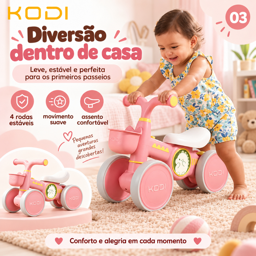 Bicicleta de Equilíbrio 4 Rodas 1-4 Anos – Sem Pedal, Brinquedo de Deslizar para Bebês -P25 · foto 2