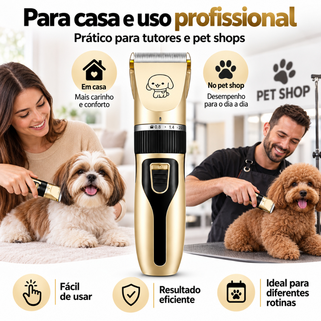 Kit 12 Peças Máquina de Tosa Pet Profissional Recarregável Silenciosa + 4 Pentes, Tesoura e Lixa para Cães e Gatos