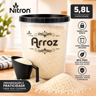 Pote Arroz Rosca Alto Transparente e Tampa Preta com Copo Medidor 5,8L