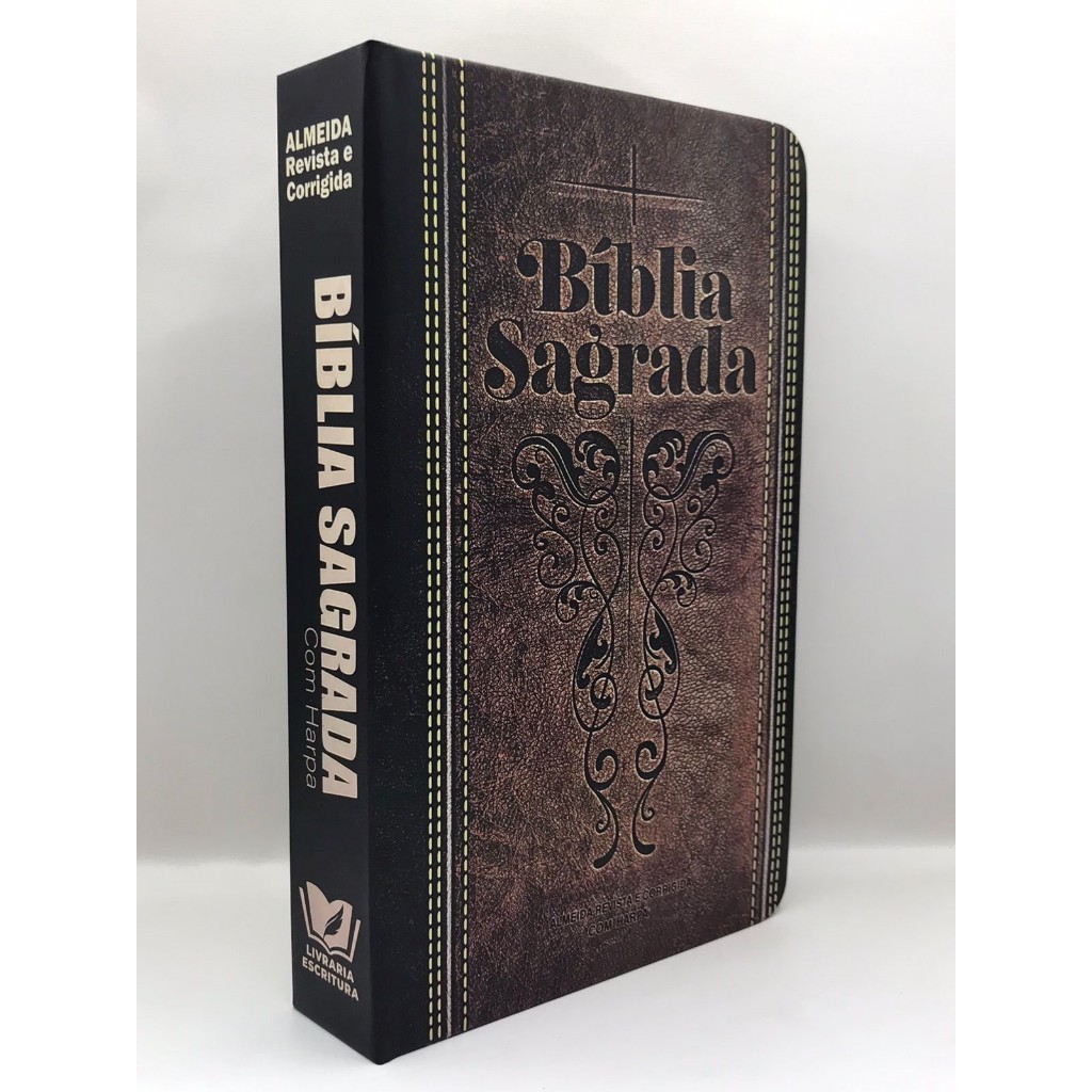 Bíblia Sagrada Letra HiperGigante Com Harpa Revista e Corrigida - João Ferreira De Almeida - Capa Dura Couro Marrom — imagem 2 de 2