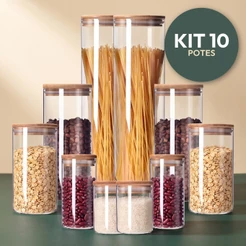 Kit Potes de Vidro Herméticos Tampa Bambu para Mantimentos Grãos Café Resistente e Organiza Cozinha Zelvi