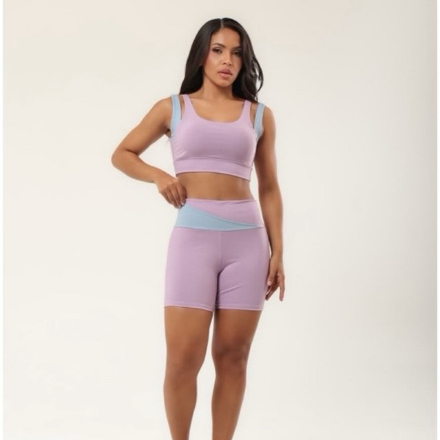 Conjunto Fitness Feminino Short e Top Poliamida 310 Bicolor Grosso Zero Transparência Academia