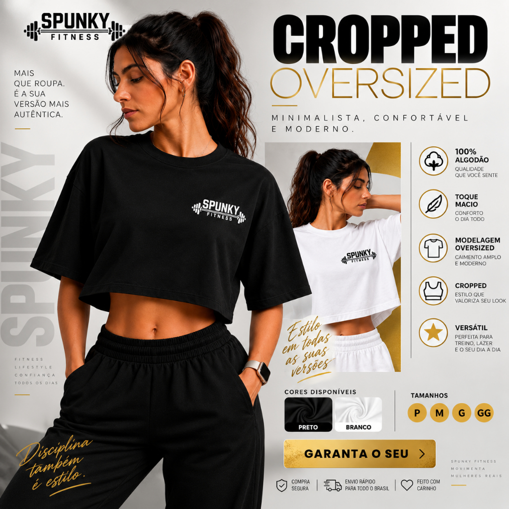 Cropped Oversized 100% Algodão Feminino Básico Premium Minimalista