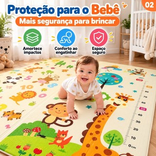 Tapete infantil dupla face dobrável 200×180×0,8 cm antiderrapante e anti-impacto S13