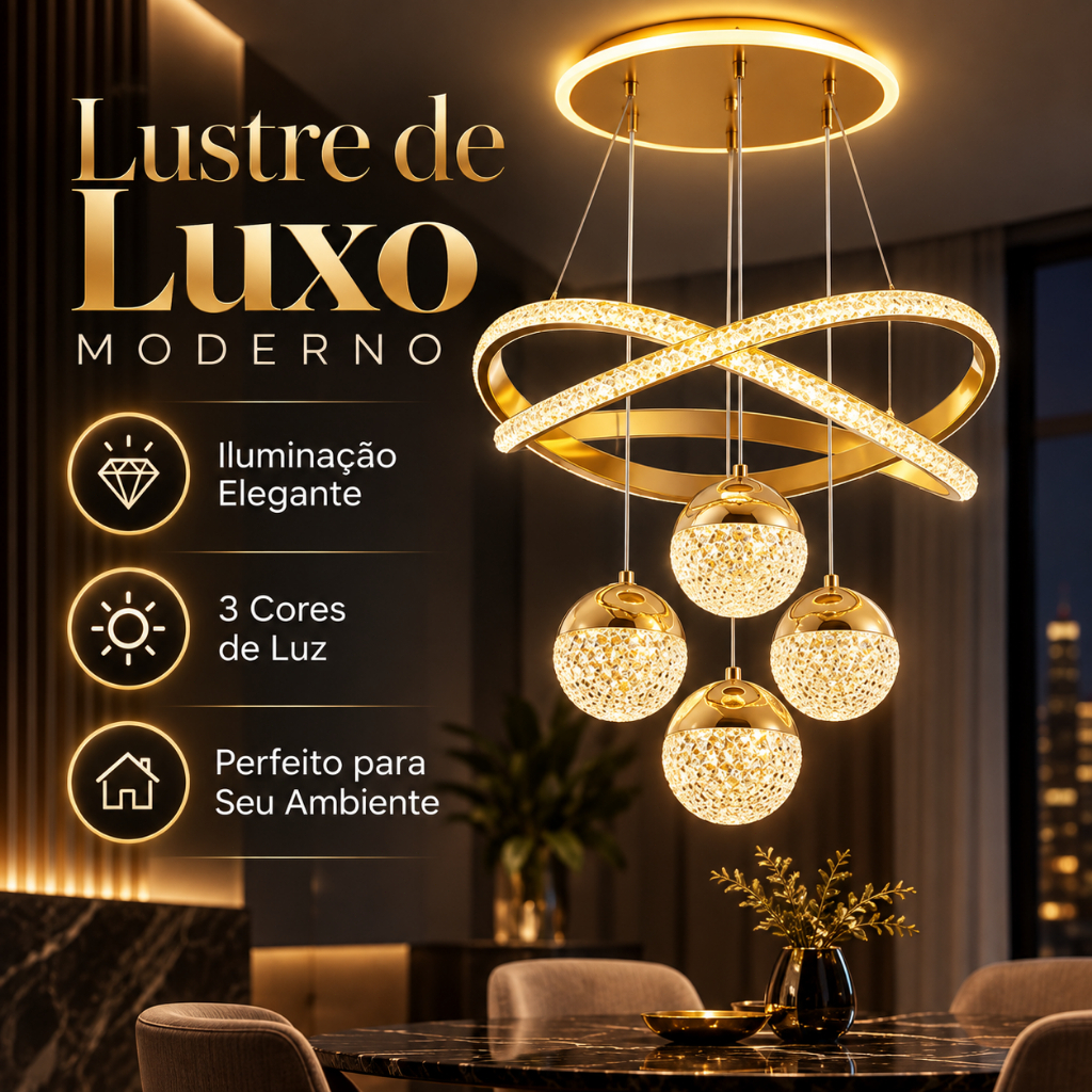 (110V-220V) 3 Cores Lustre de Teto LED Luxo Escandinavo para Sala e Jantar Bivolt quarto moderno O16