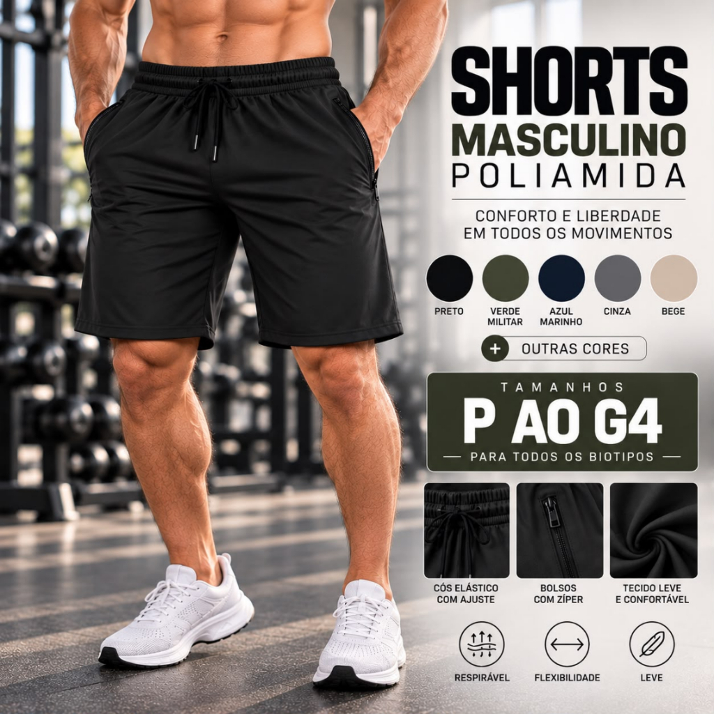 Shorts Bermuda tactel Elastano Masculino Dry Fit Tecido Gelado Poliamida Plus Size Uso Casual Lazer Academia Exercicio