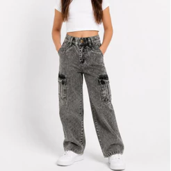 CALÇA CARGO JEANS INFANTIL FEMININA COM REGULADOR MENINA MARMORIZADA MODA