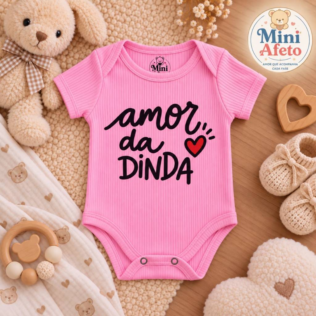 Body Bebê Frase Amor da Dinda Presente Afilhado Roupa Infantil Algodão Diversas Cores Enxoval