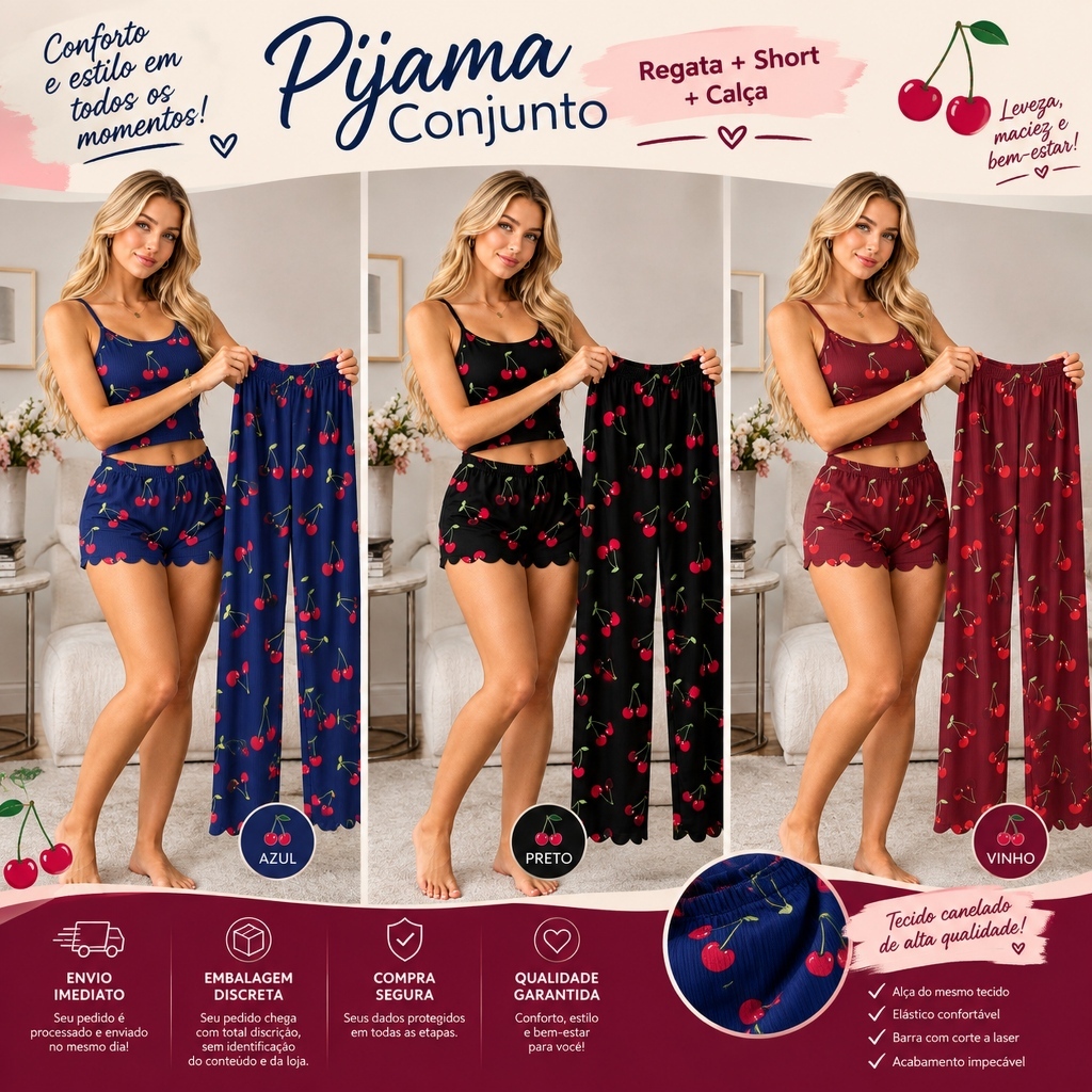 1KIT 3 PEÇAS Pijama gringo CALÇA FRIO.CROPED SHORTDOOL.EDIÇÃO LIMITADA TECIDO IMPORTADO.SLIN FLUOR
